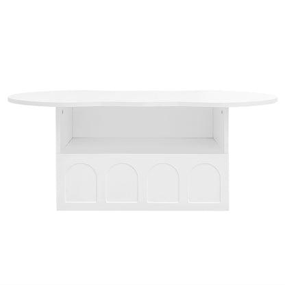 Aura Modern Coffee Table, Organic Curved Silhouette with Storage, White