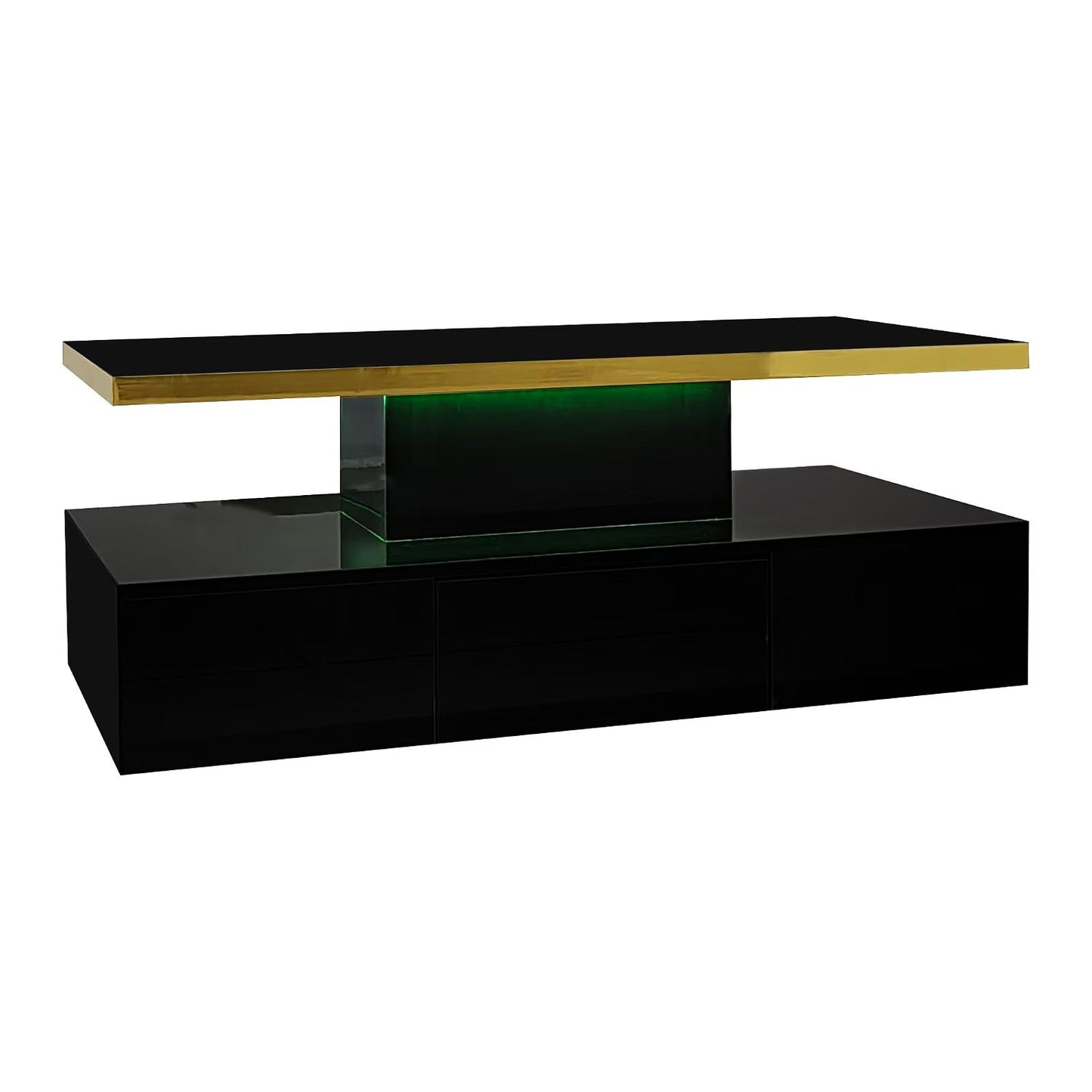 Nova High-Gloss Coffee Table with LED Lighting and Storage, Black
