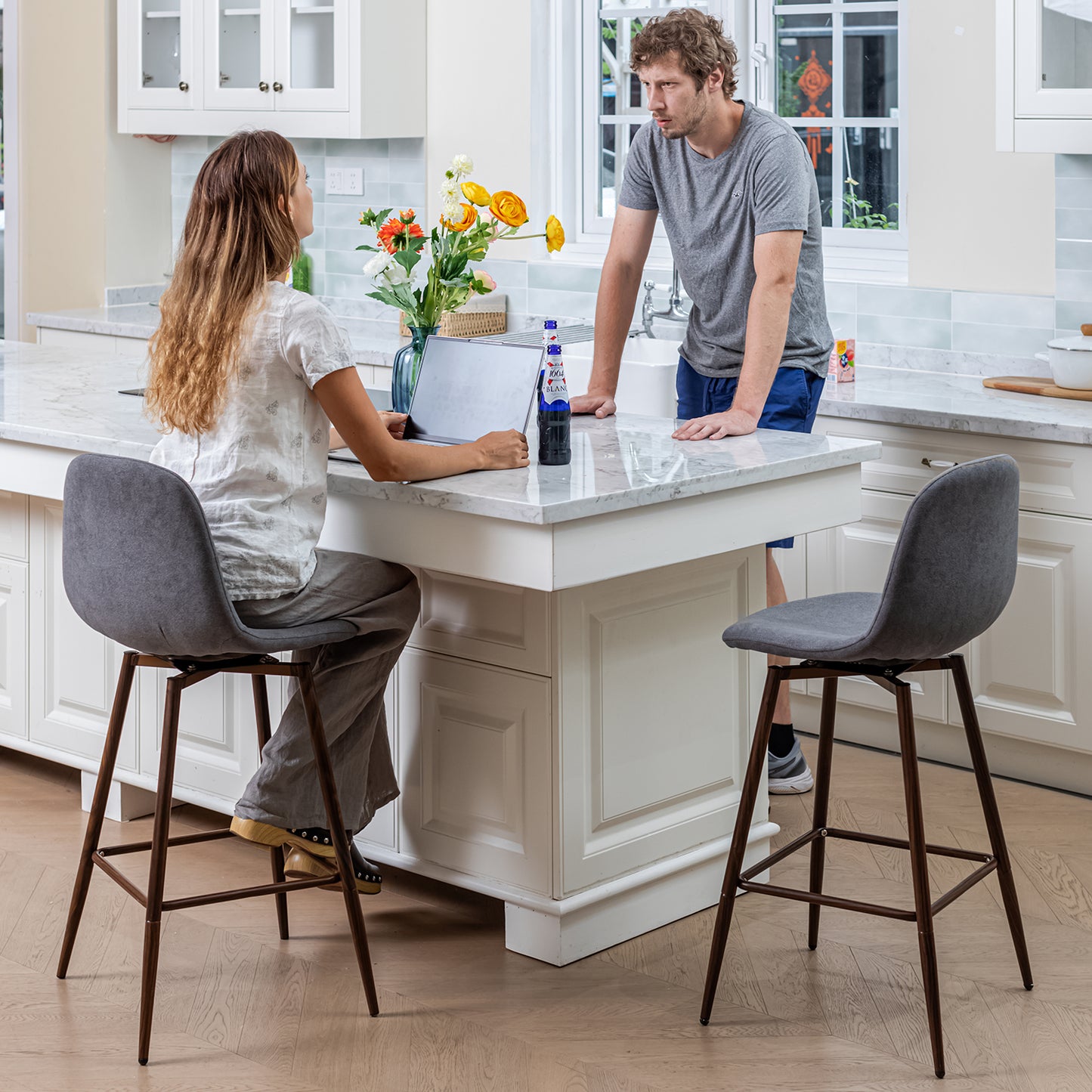 Charlton Fabric Swivel Counter Stool 26", Set of 2, Gray