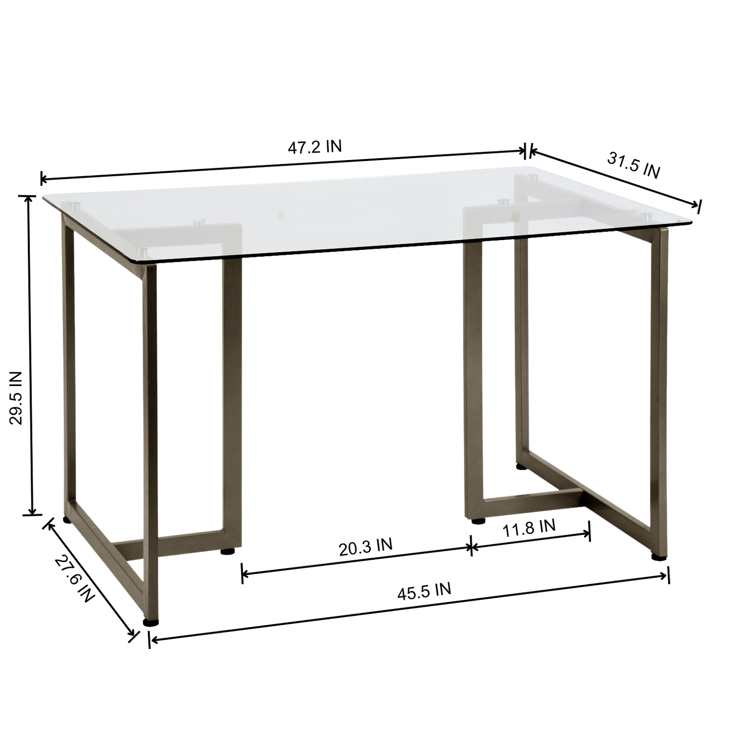 Slip Glass Top Dining Table, 47.2" Rectangular, Golden Metal Base