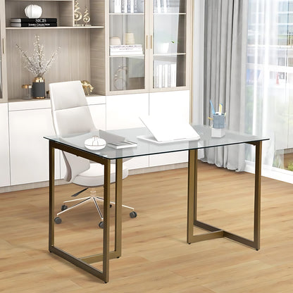 Slip Glass Top Dining Table, 47.2" Rectangular, Golden Metal Base