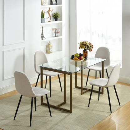 Slip Glass Top Dining Table, 47.2" Rectangular, Golden Metal Base