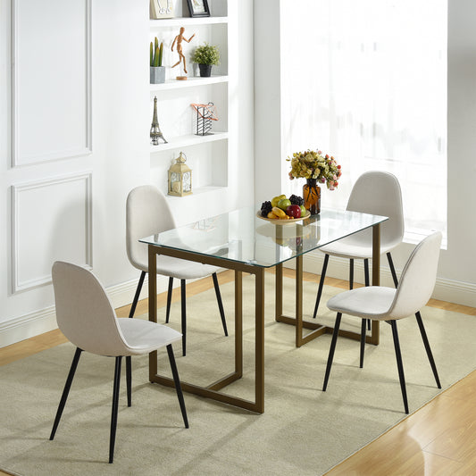 Slip Glass Top Dining Table, 47.2" Rectangular, Golden Metal Base