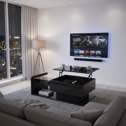 Mirella High-Gloss Lift-Top Coffee Table with LED Accent Lighting, Black