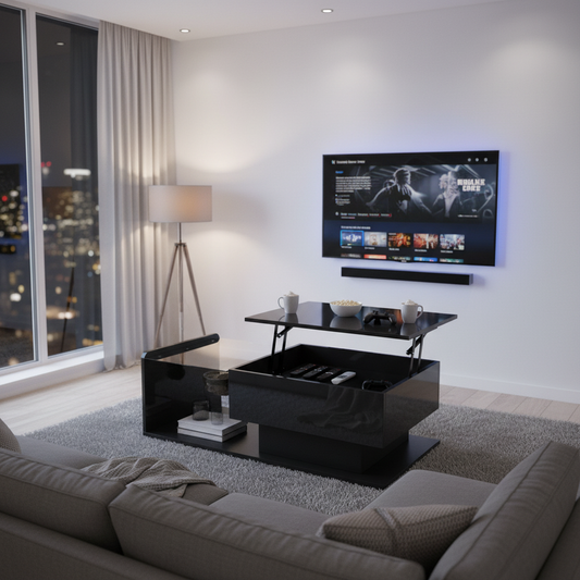 Mirella High-Gloss Lift-Top Coffee Table with LED Accent Lighting, Black