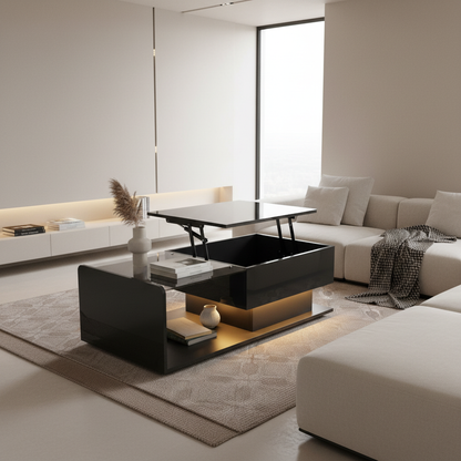 Mirella High-Gloss Lift-Top Coffee Table with LED Accent Lighting, Black