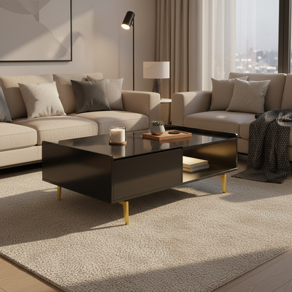 Aurora High-Gloss LED Lift-Top Coffee Table with Hidden Storage, Black