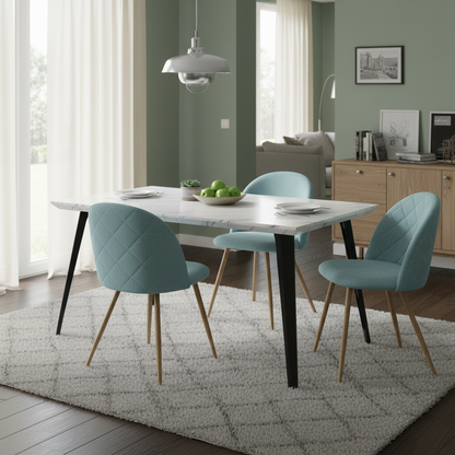 Stan White Marble Dining Table Set with Puz Side Chairs, 5-Piece Set, Aloe Fabric