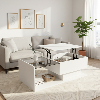 Mirella High-Gloss Lift-Top Coffee Table with LED Accent Lighting, White