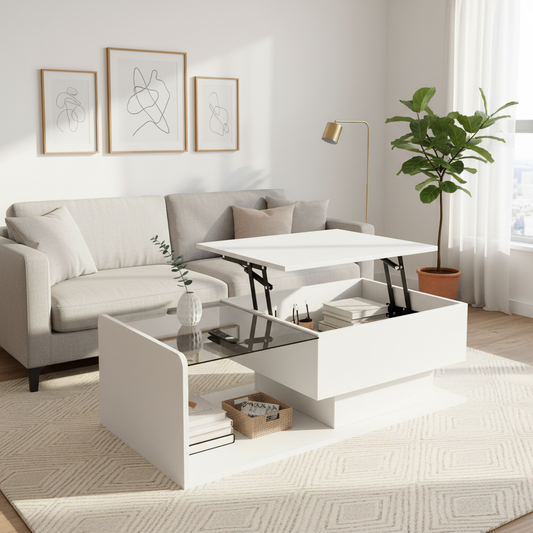 Mirella High-Gloss Lift-Top Coffee Table with LED Accent Lighting, White