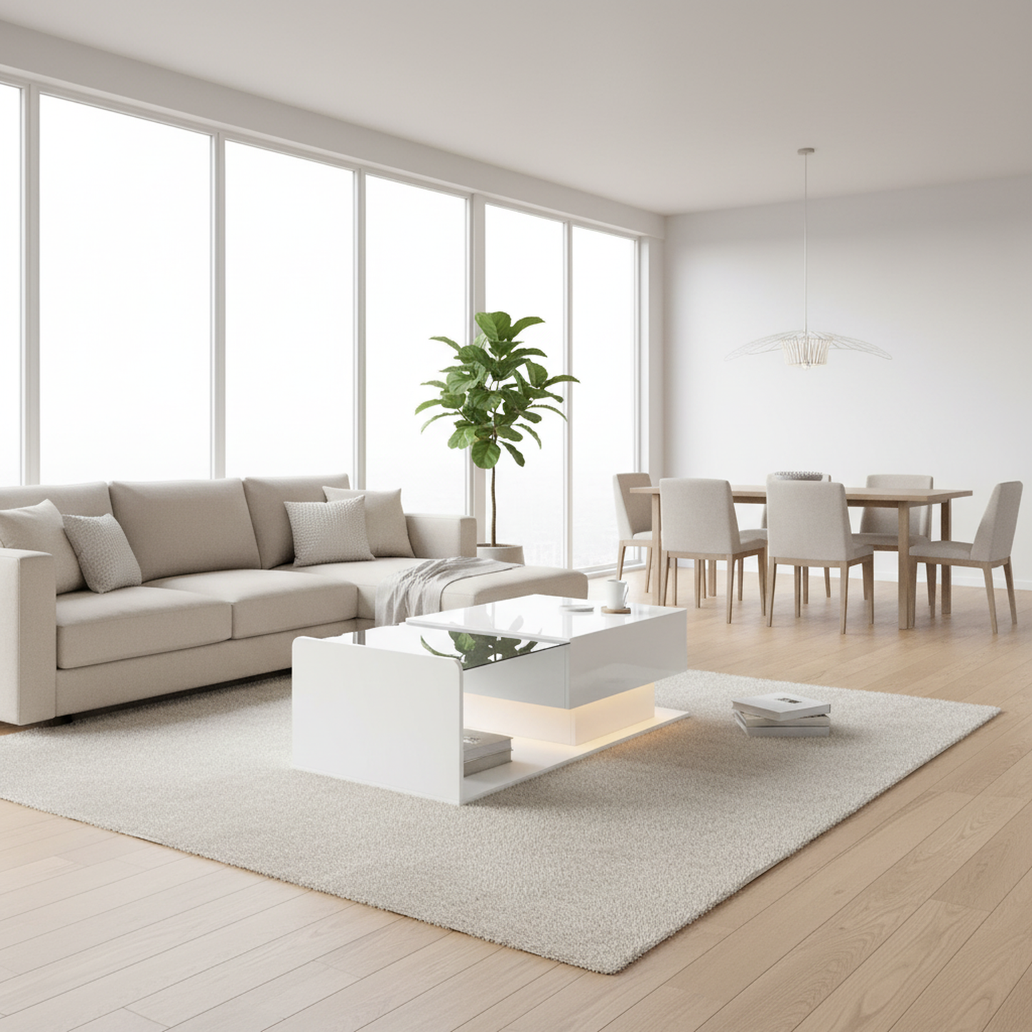 Mirella High-Gloss Lift-Top Coffee Table with LED Accent Lighting, White