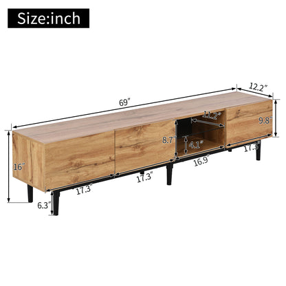 Hollin Modern TV Stand with LED Lighting, Brown Wood-Look
