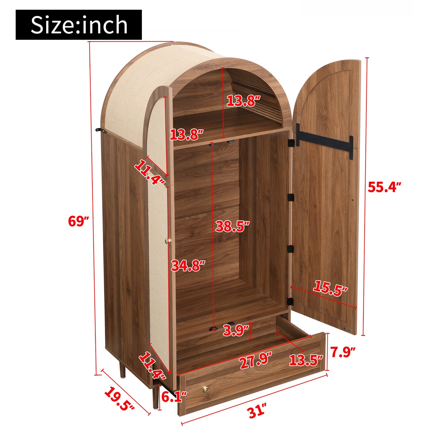 Roselin Walnut-Look Wardrobe Armoire with Drawer